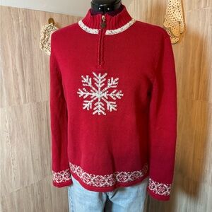 Breckenridge Cozy Red Snowflake 1/4 Zip Turtleneck Sweater